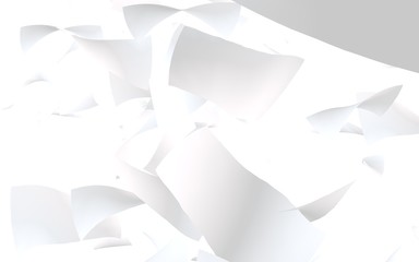 Flying sheets of paper isolated on white background. Abstract money is flying in the air. 3D illustration