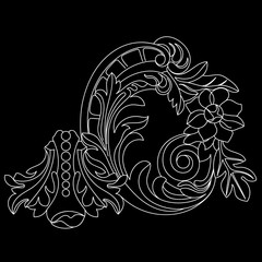 Black vintage baroque ornament, corner. Retro pattern antique style acanthus.Black vintage baroque ornament, corner. Retro pattern antique style acanthus