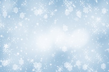 Naklejka na ściany i meble Blue gray abstract background. white light and snowflakes Christmas blurred beautiful shiny lights use wallpaper backdrop and your product.