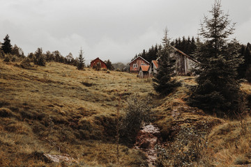 Landschaft Norwegen Häuser verlassen