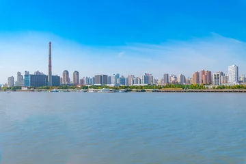 Tableaux ronds sur aluminium Pont de Nanpu City view near Nanpu Bridge in Pudong New Area, Shanghai, China