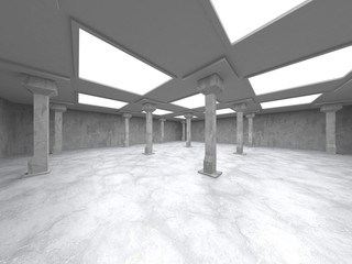 Dark concrete empty room. Modern architecture design