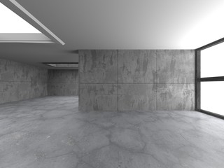 Dark concrete empty room. Modern architecture design