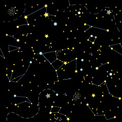 Beautiful galaxy seamless texture on the black background. Vector illustration