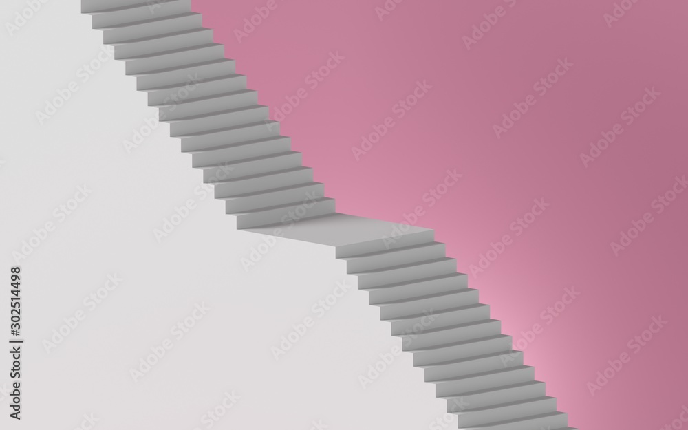 Poster 3d rendering of white staircase isolated on pink background, minimal concept. architectural design e