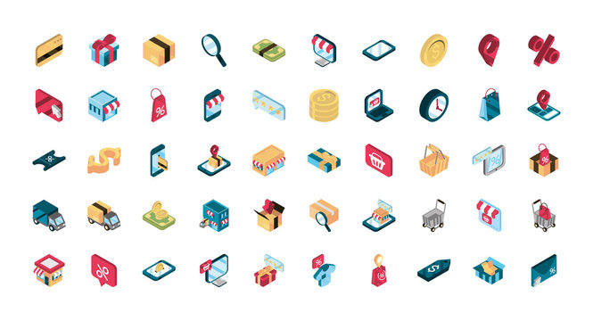 online shopping isometric icons collection