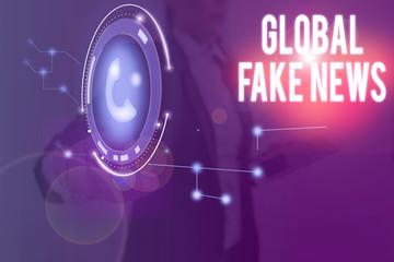 Word writing text Global Fake News. Business photo showcasing False information Journalism Lies...
