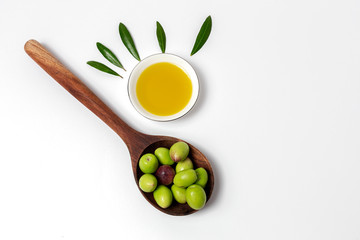 Fresh Spanish extra virgin olive oil with olives