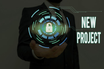 Writing note showing New Project. Business concept for Planned set of interrelated tasks to be executed over a time