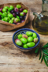 Fresh Spanish extra virgin olive oil with olives