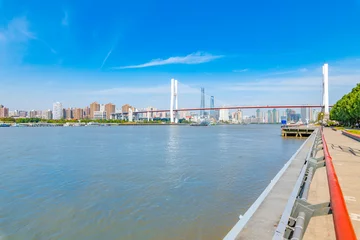 Tableaux ronds sur aluminium Pont de Nanpu Vue sur la ville près du pont Nanpu dans la nouvelle zone de Pudong, Shanghai, Chine
