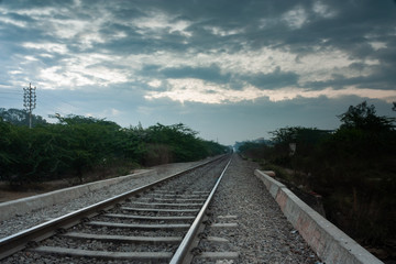 Fototapeta na wymiar Empty train track shot in the morning