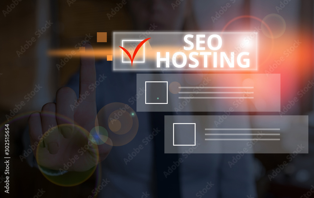Poster conceptual hand writing showing seo hosting. concept meaning building website in a way that is frien
