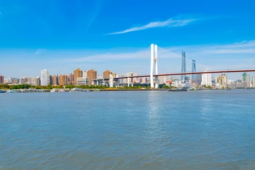 Tableaux ronds sur aluminium Pont de Nanpu Vue sur la ville près du pont Nanpu dans la nouvelle zone de Pudong, Shanghai, Chine