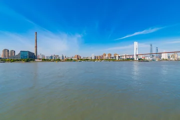 Papier Peint photo autocollant Pont de Nanpu Vue sur la ville près du pont Nanpu dans la nouvelle zone de Pudong, Shanghai, Chine