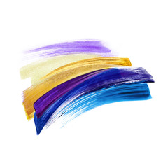 blue violet gold abstract brush strokes isolated on white background, golden glitter paint smear, hand painted artistic shapes, watercolor clip art