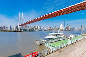 Papier Peint photo Lavable Pont de Nanpu A view of the South Pier Road Ferry Station in Pudong New Area, Shanghai