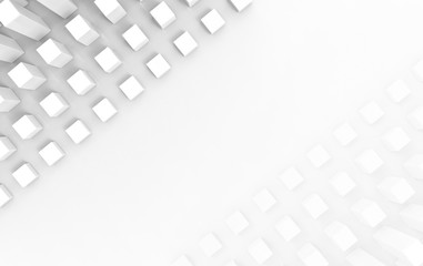 3d rendering. White cube group on white wall design background.