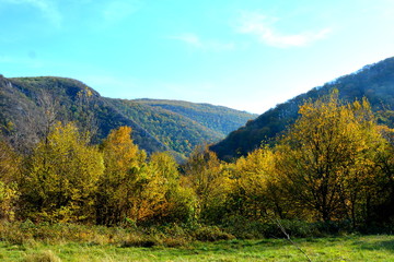 Fototapeta na wymiar Landscape and view from the mining railway Anin-Oravita in Banat, Transilvania