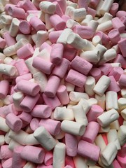 Candy Bar and sweet buffet with pink marshmallows