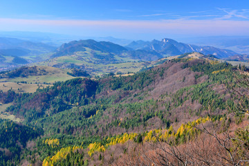 View of autumn landscape  in Pieniny mountains from the Wysoka peak.