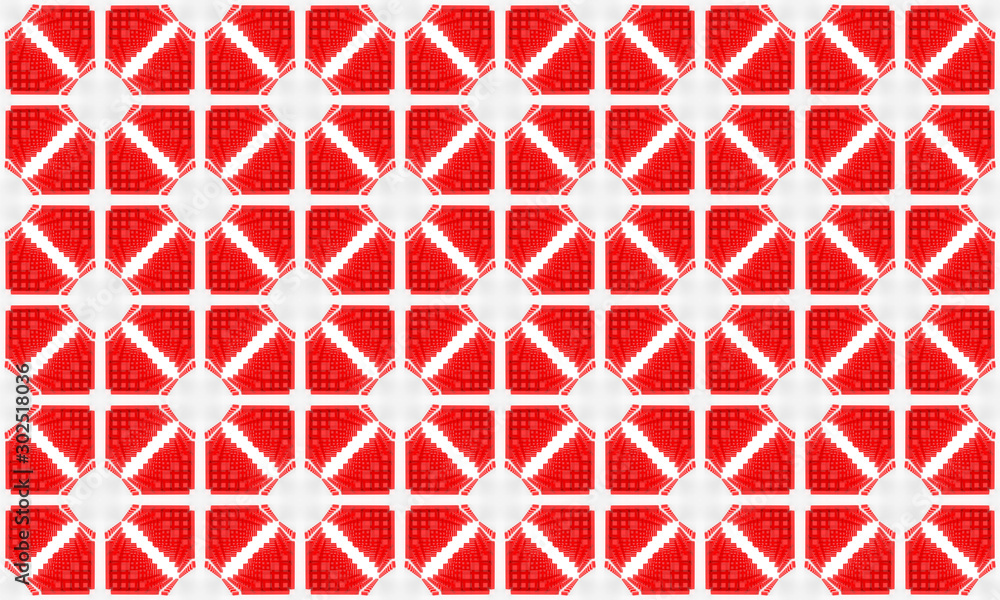 Poster 3d rendering. modern seamless red square grid art tile pattern design wall texture background.