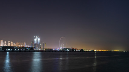 Dubai night view on JBR and Blue Water