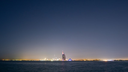 Viewpoint from Palm Jumeirah to the Burj Al Arab at night