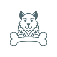 cute little dog collie with bone line style icon