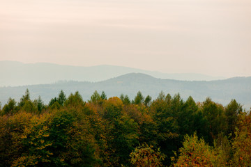 view on Beskids mountains in sunset time