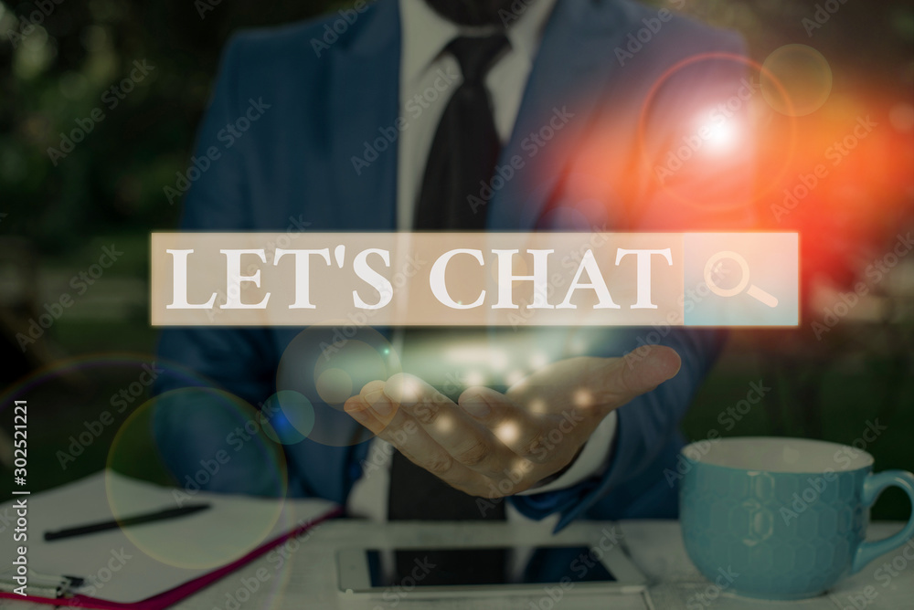 Aufkleber text sign showing let s is chat. business photo showcasing inviting the demonstrating to have inform