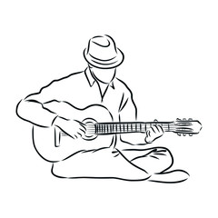 illustration of man with guitar , sketch 