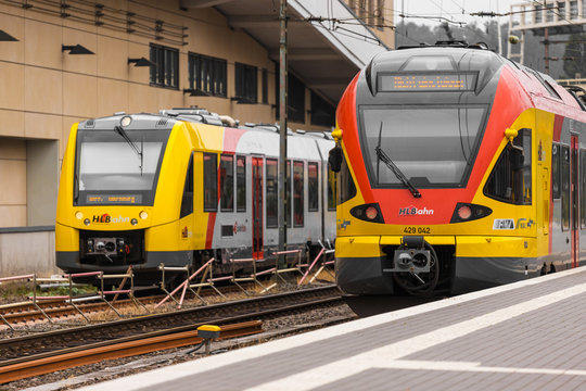 siegen, North Rhine-Westphalia/germany - 16 07 19: hlb passenger trains near siegen germany