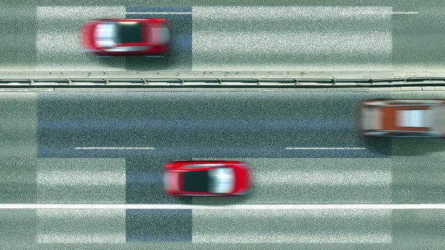 Aerial top down view of cars revealing flag of Finland on the road. Traveling related conceptual 3D animation