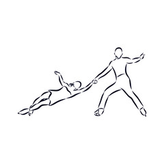 Sketch figure skating, couple dancing on ice