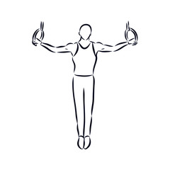 illustration of man gymnast on the rings, sketch, contour vector illustration 