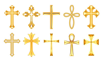 Set of isolated christian cross or religion sign - obrazy, fototapety, plakaty