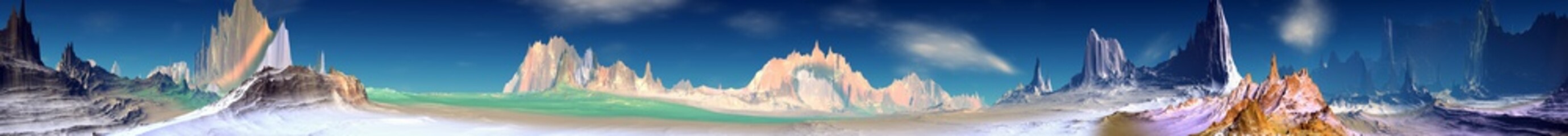 Alien Planet. Mountain. Panorama. 3D rendering