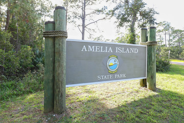 Amelia Island State Park sign, Amelia Island State Park is a public park with 200 acres of...