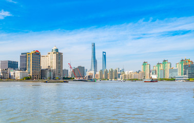 Fototapeta na wymiar Cityscape of Tongqiao Ferry Crossing in Pudong New Area, Shanghai, China