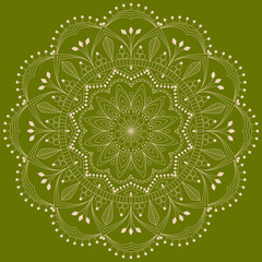 Beautiful mandala circle for mehndi, tattoo coloring book meditation, yoga, green background vector illustration