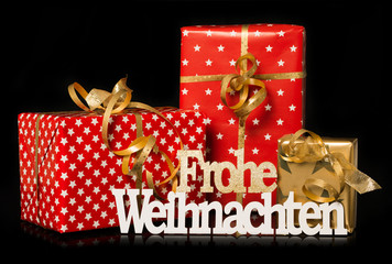 Christmas gifts on black background