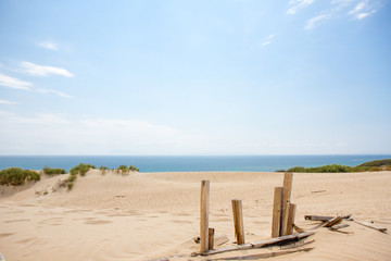 Fototapeta na wymiar Landscape View of Tarifa - Cadiz - Sand Dunes at Punta Paloma Beach. Mediterranean sea in background