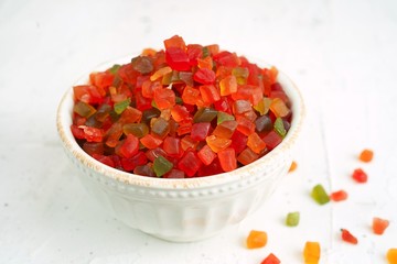 Tutti Frutti / Multi colored candied fruits for Xmas baking, selective focus