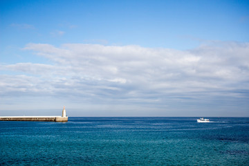 Landscape View of yachting boat in Mediterranean Sea