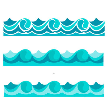 Blue waves sea ocean vector illustration abstract pattern background colorful wallpaper water set