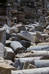 The ruins of the ancient antique city of Ephesus the library building of Celsus, the amphitheater temples and columns. Candidate for the UNESCO World Heritage List 