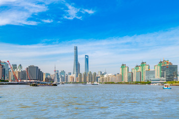 Obraz premium Cityscape of Tongqiao Ferry Crossing in Pudong New Area, Shanghai, China