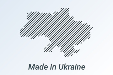 Made in Ukraine, striped map in a black strip on a silver background