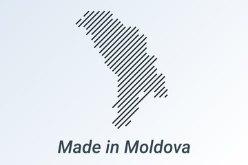 Made in Moldova, striped map in a black strip on a silver background